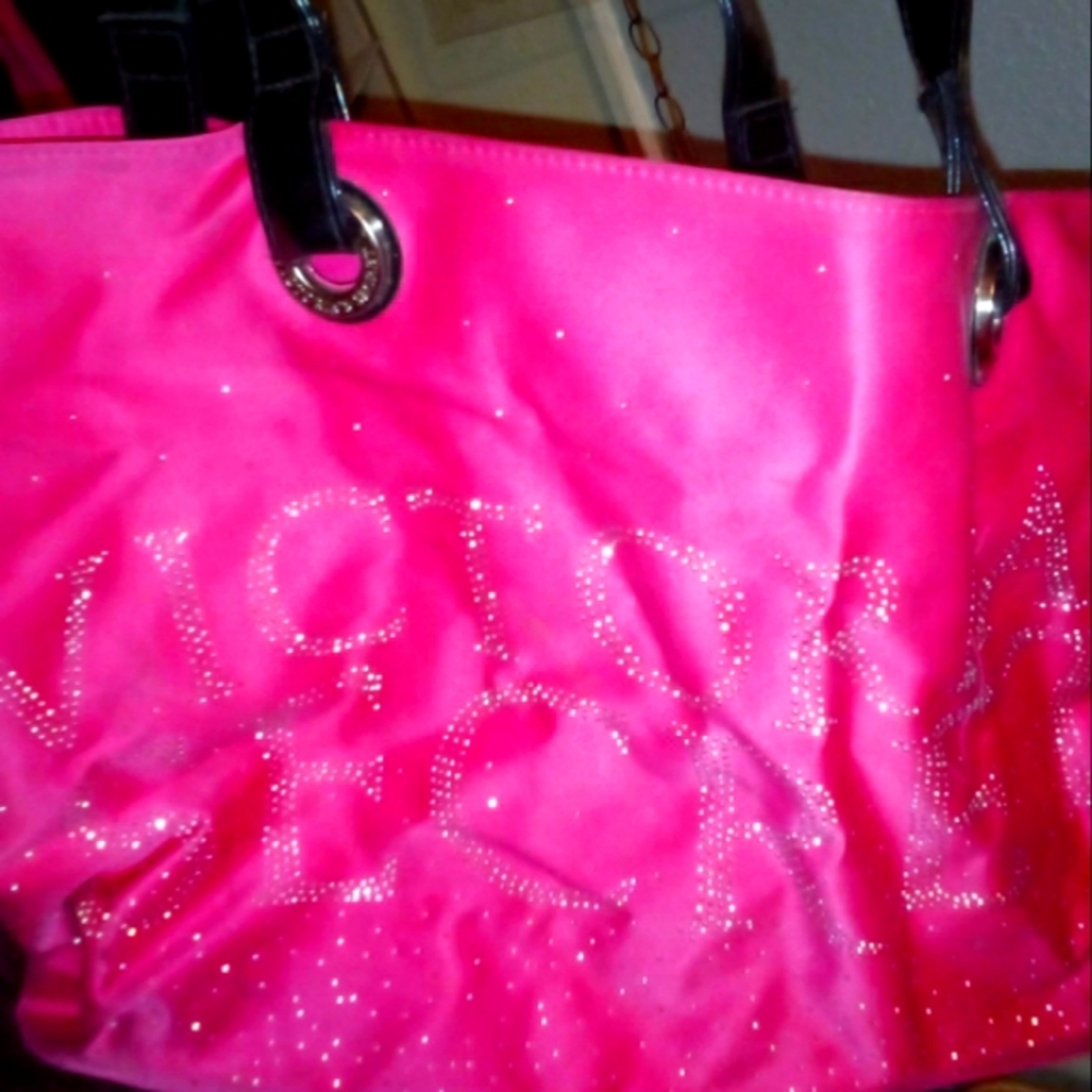 Large Pink With Sparkle Writing Victoria Secret Shoulder Strap Tote